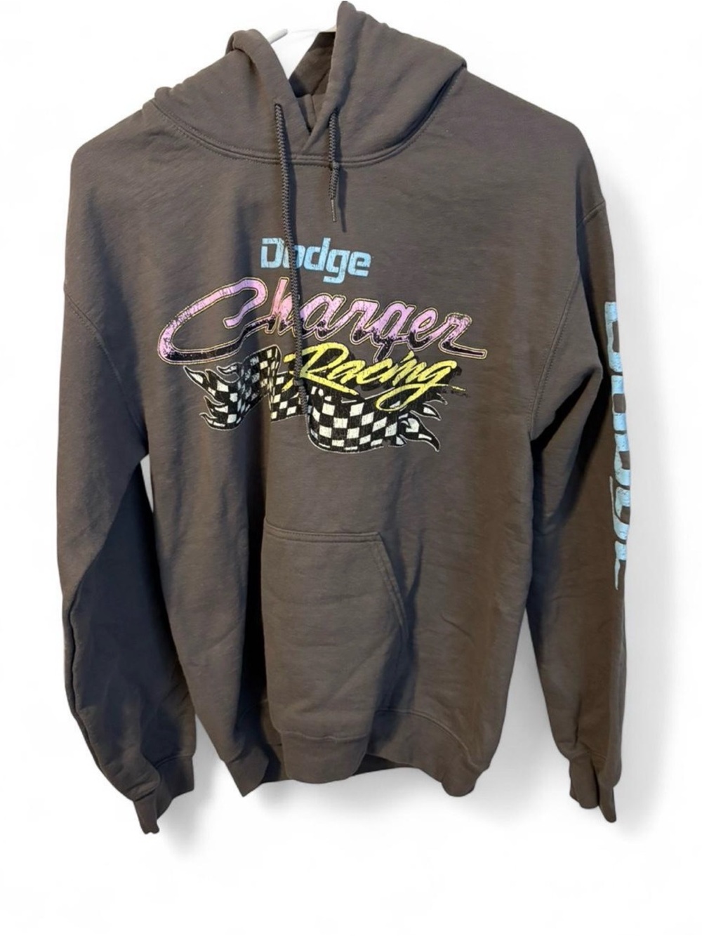 Dodge Charger Racing Hoodie Grey Pullover Graphic Sweatshirt Car Unisex Small